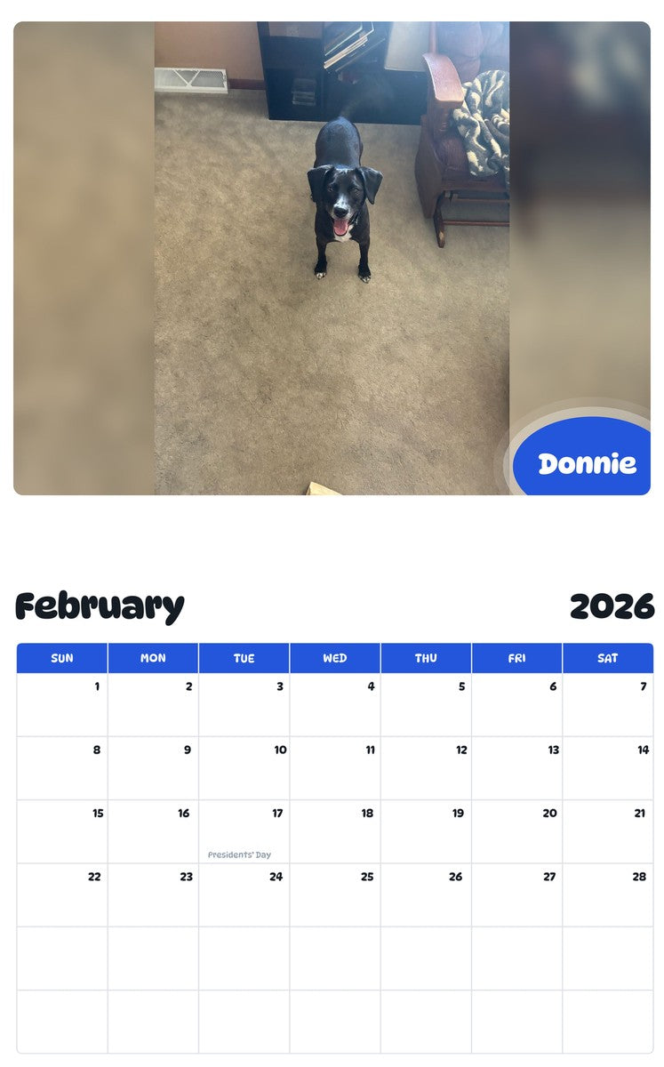 November 2025 - October 2026 Donnie - Pawidols Pet Calendar