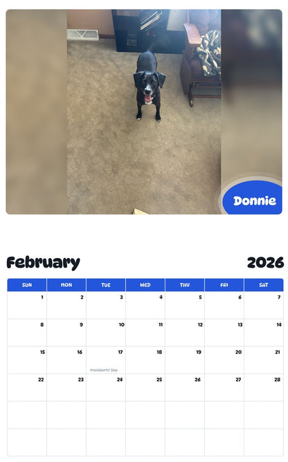 November 2025 - October 2026 Donnie - Pawidols Pet Calendar