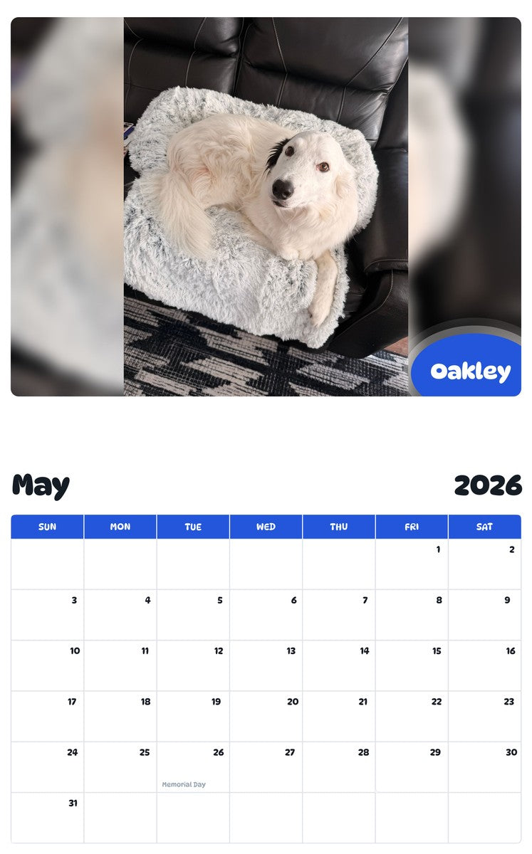 2026 - 2027 Oakley - Pawidols Pet Calendar