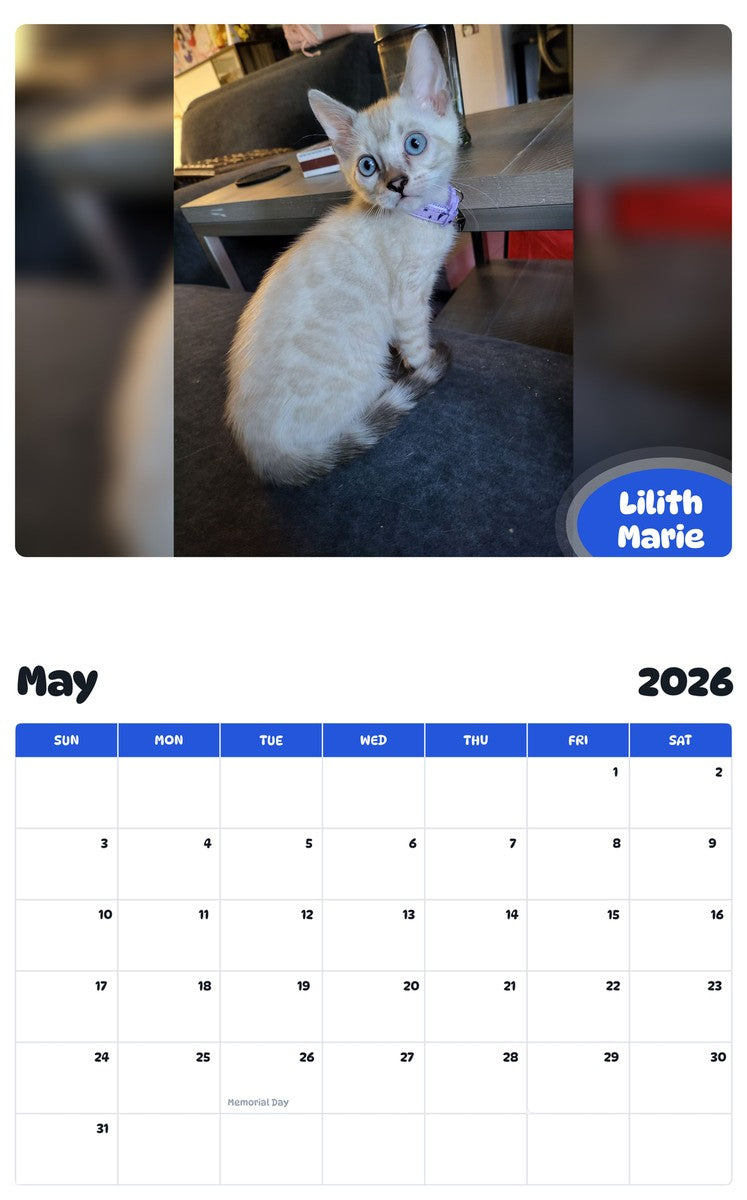 2026 - 2027 Lilith Marie - Pawidols Pet Calendar