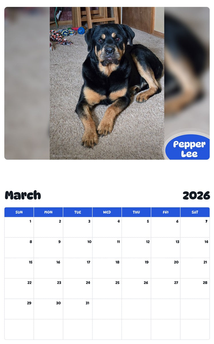 November 2025 - October 2026 Pepper Lee - Pawidols Pet Calendar