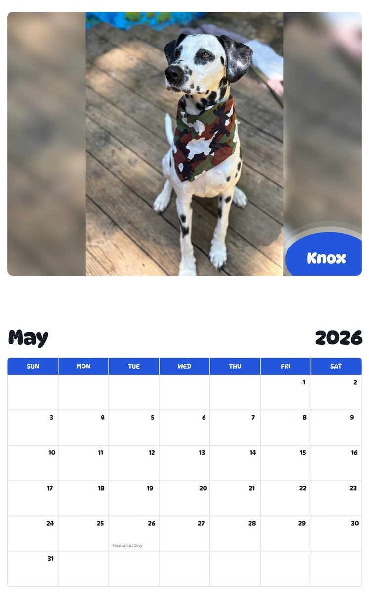 2026 - 2027 Knox - Pawidols Pet Calendar