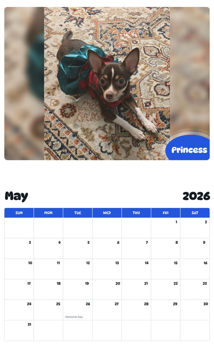 2026 - 2027 Princess - Pawidols Pet Calendar