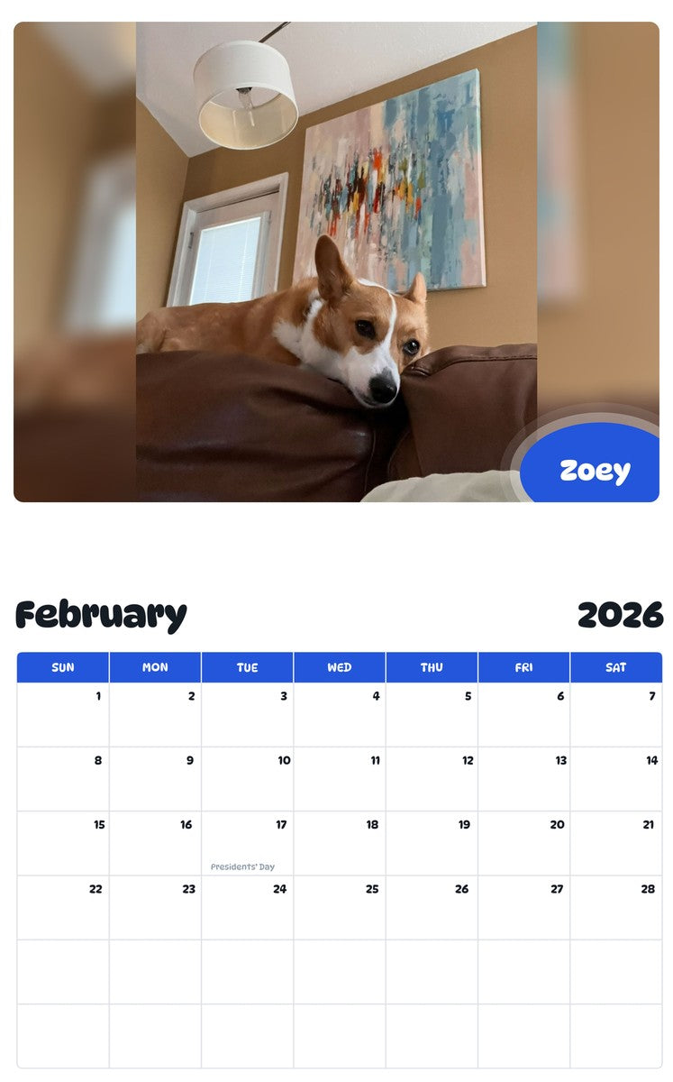 October 2025 - September 2026 Zoey - Pawidols Pet Calendar