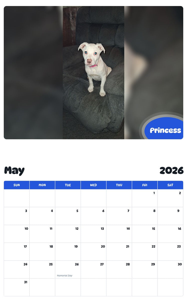 2026 - 2027 Princess - Pawidols Pet Calendar