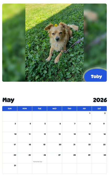 2026 - 2027 Toby - Pawidols Pet Calendar