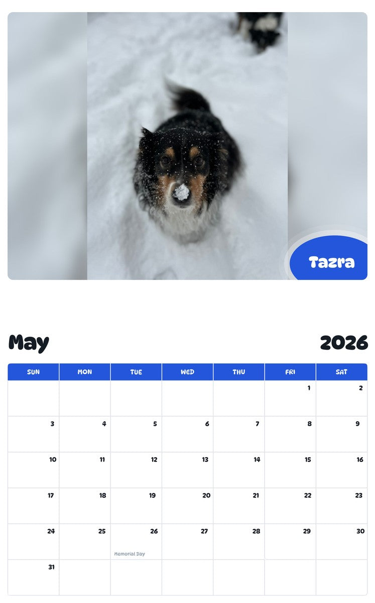 2026 - 2027 Tazra - Pawidols Pet Calendar