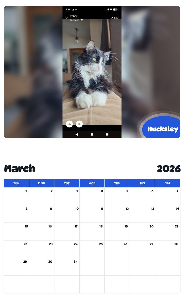 November 2025 - October 2026 Hucksley - Pawidols Pet Calendar