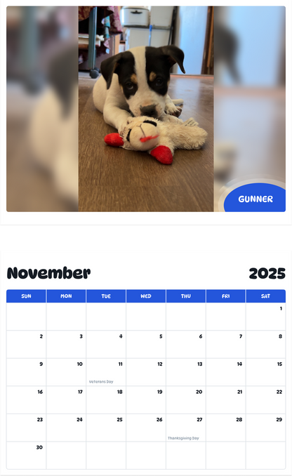 July 2025 - June 2026 Gunner - Pawidols Pet Calendar