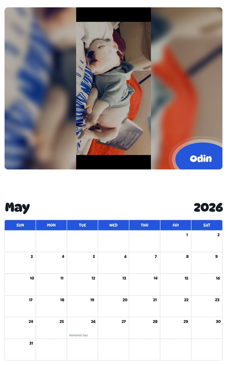 2026 - 2027 Odin - Pawidols Pet Calendar