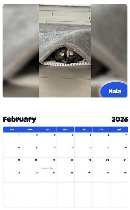 October 2025 - September 2026 Nala - Pawidols Pet Calendar