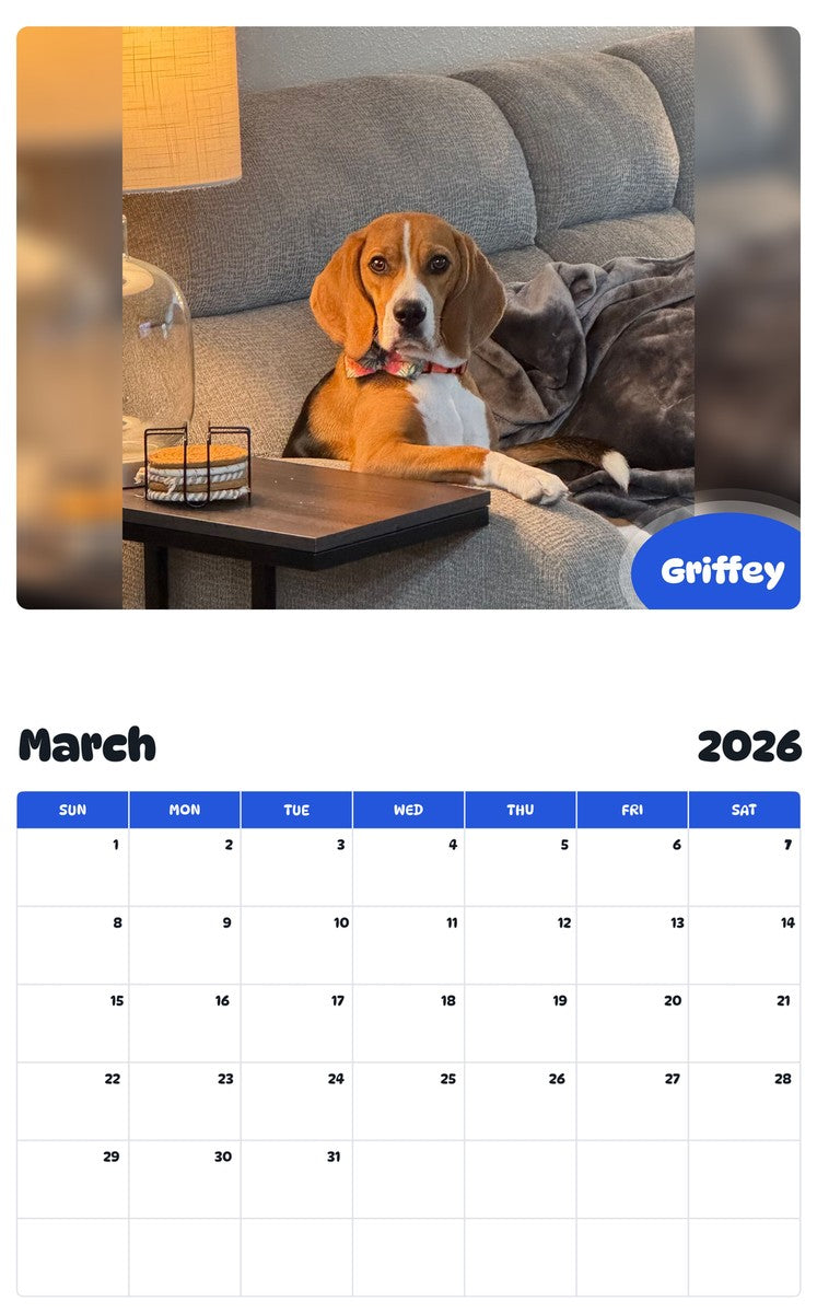 November 2025 - October 2026 Griffey - Pawidols Pet Calendar