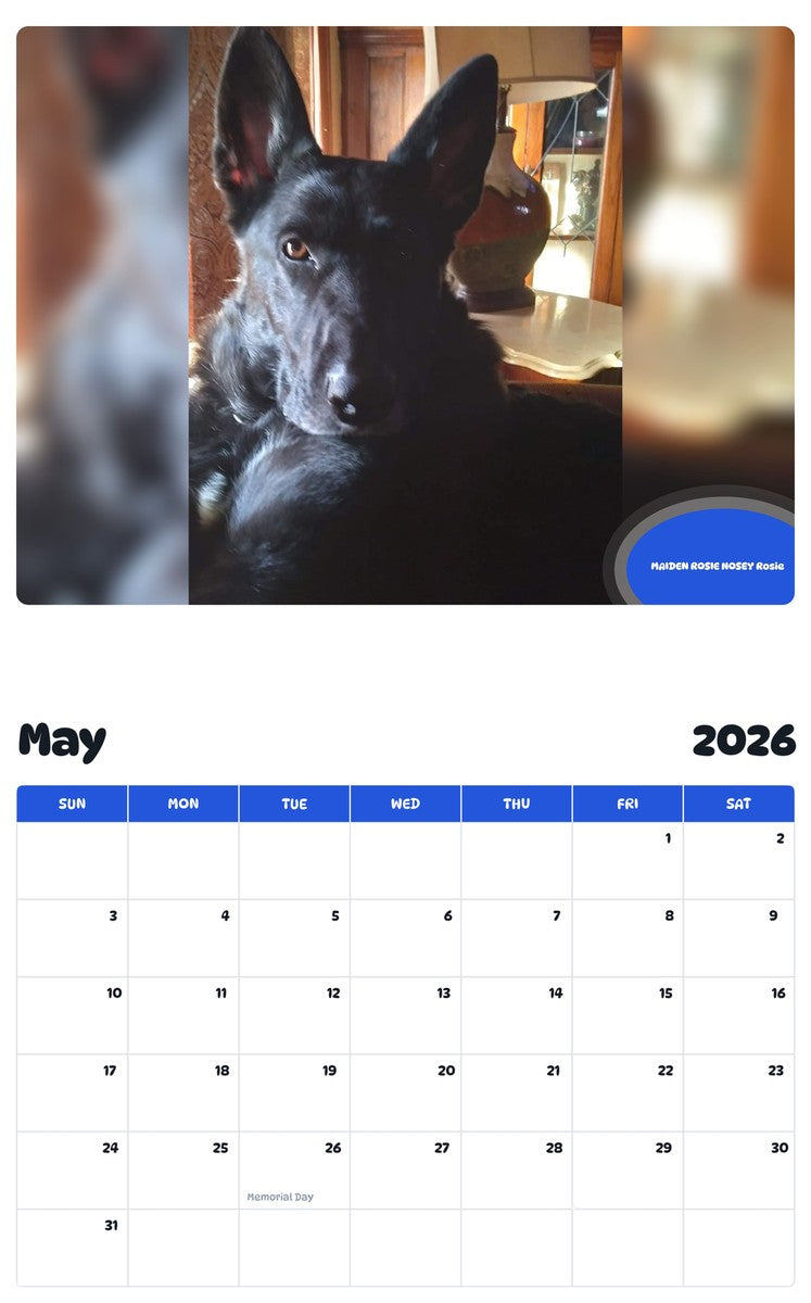 2026 - 2027 MAIDEN ROSIE NOSEY Rosie - Pawidols Pet Calendar