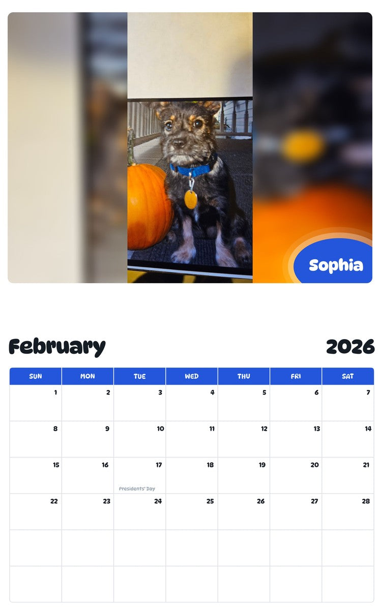October 2025 - September 2026 Sophia - Pawidols Pet Calendar