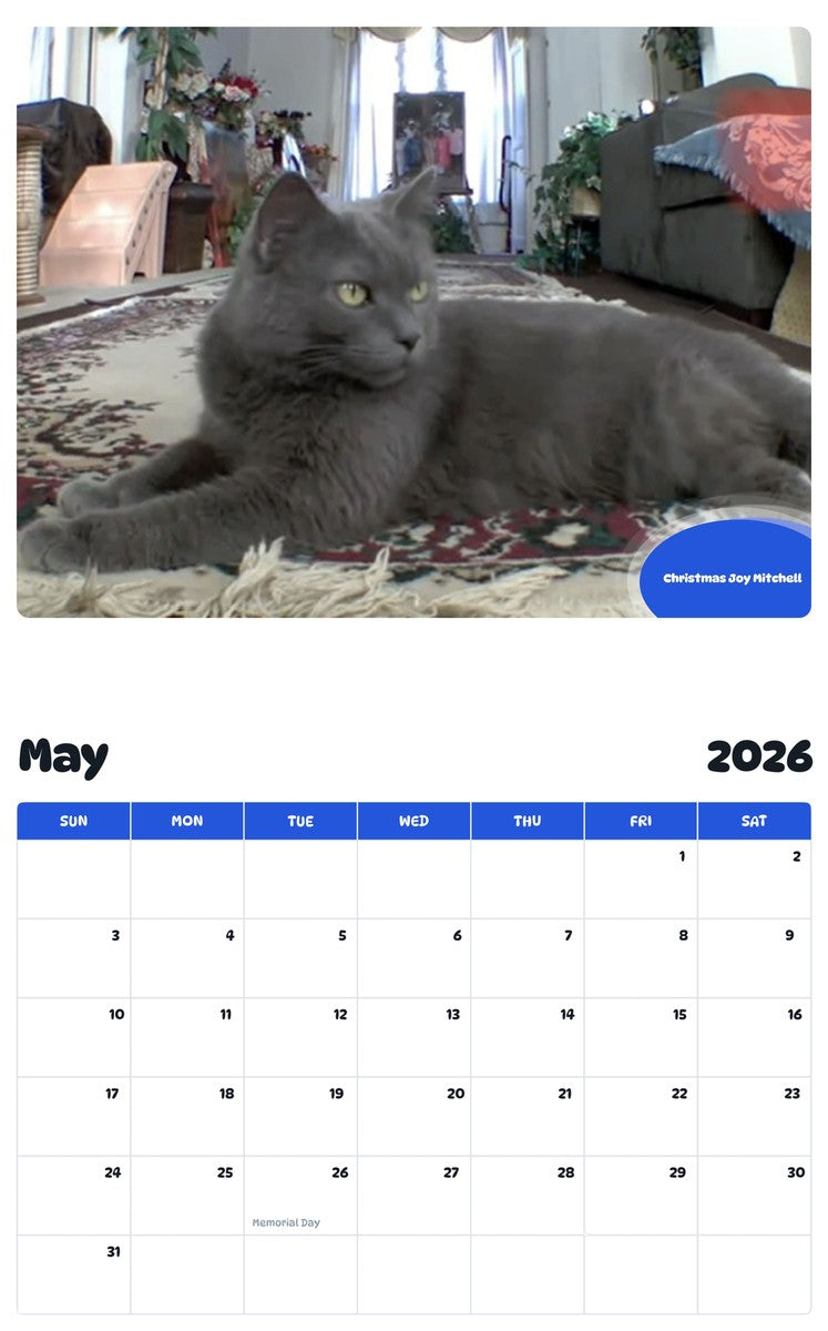 2026 - 2027 Christmas Joy Mitchell - Pawidols Pet Calendar