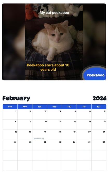 October 2025 - September 2026 Peekaboo - Pawidols Pet Calendar