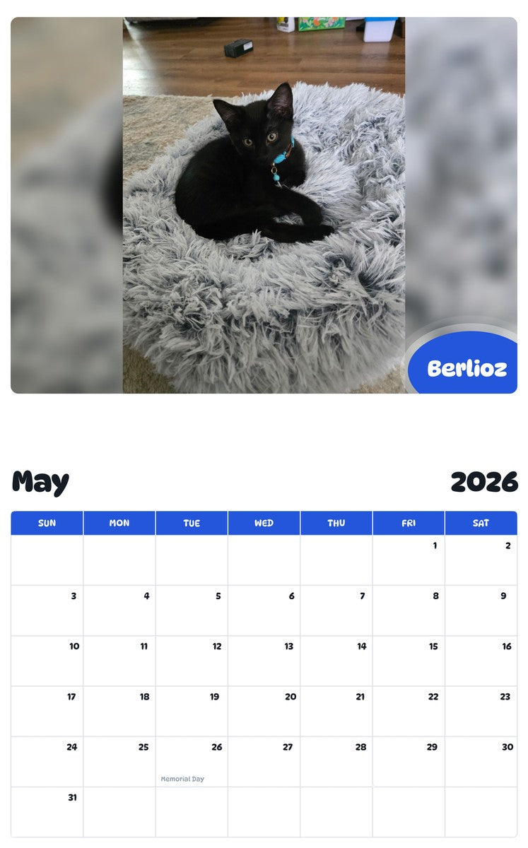 2026 - 2027 Berlioz - Pawidols Pet Calendar