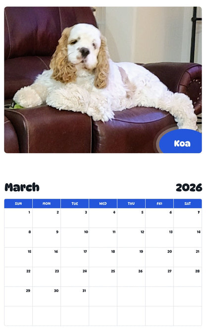 November 2025 - October 2026 Koa - Pawidols Pet Calendar