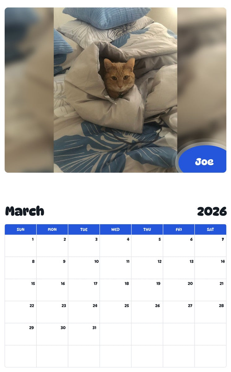 November 2025 - October 2026 Joe - Pawidols Pet Calendar