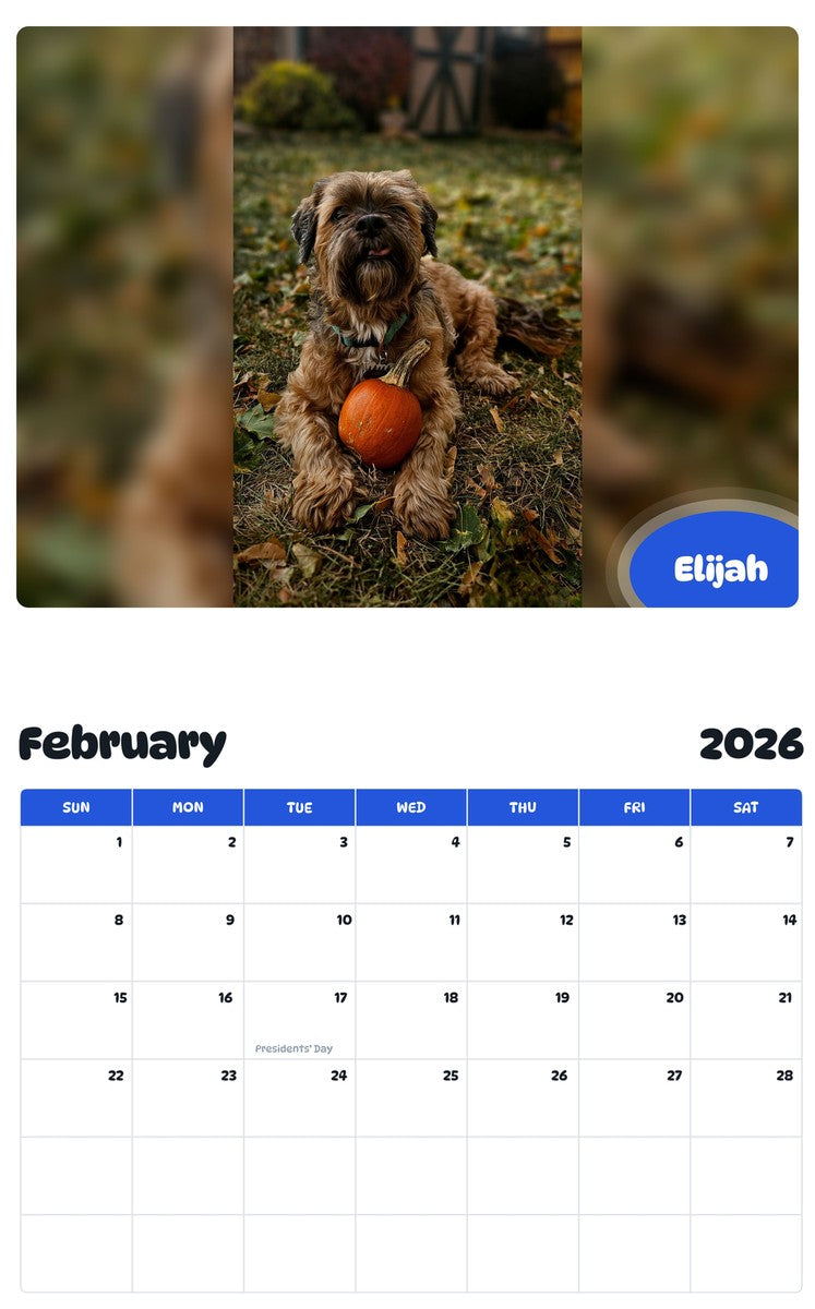 November 2025 - October 2026 Elijah - Pawidols Pet Calendar