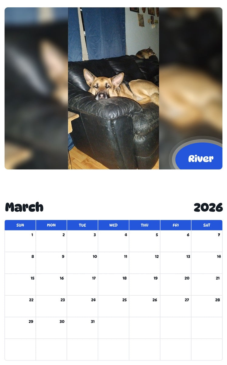 November 2025 - October 2026 River - Pawidols Pet Calendar