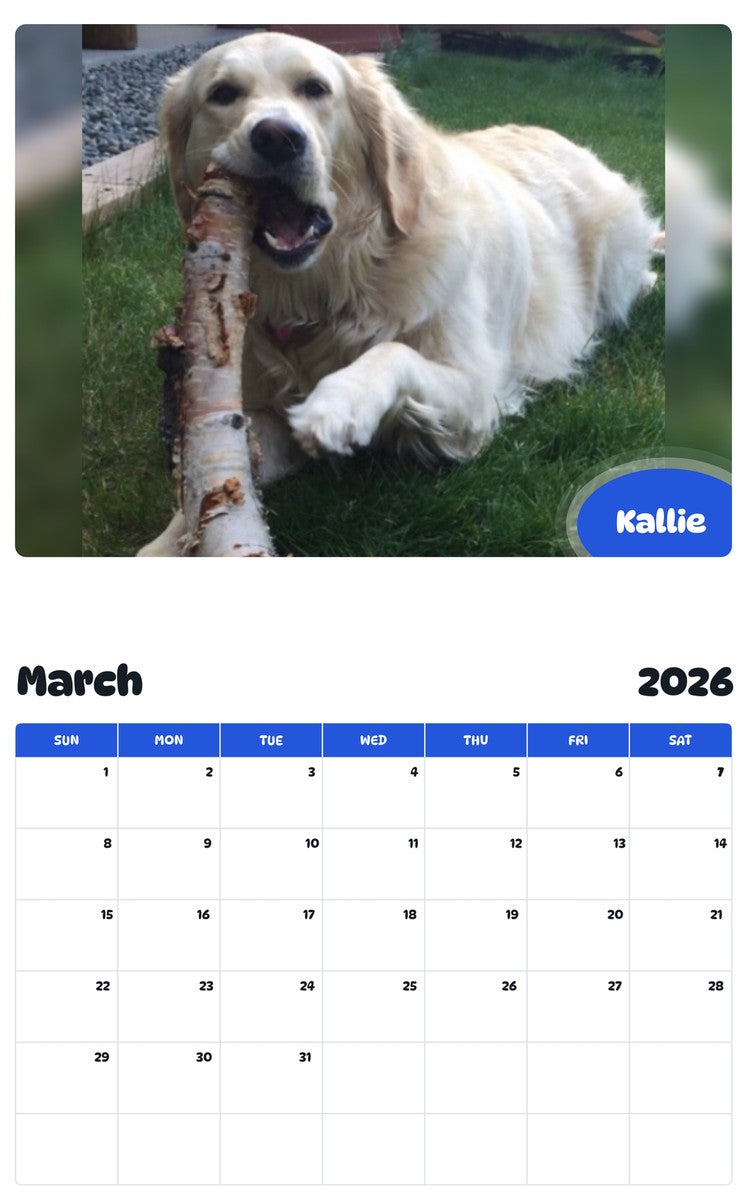 November 2025 - October 2026 Kallie - Pawidols Pet Calendar