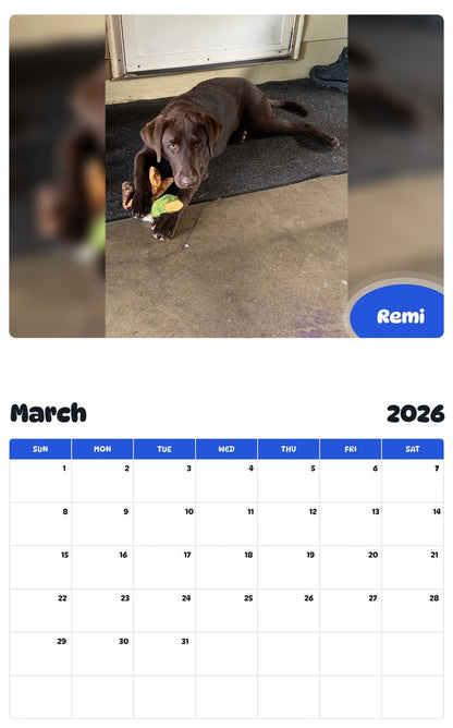 November 2025 - October 2026 Remi - Pawidols Pet Calendar