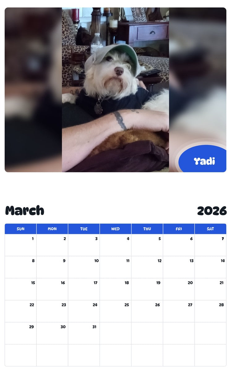November 2025 - October 2026 Yadi - Pawidols Pet Calendar