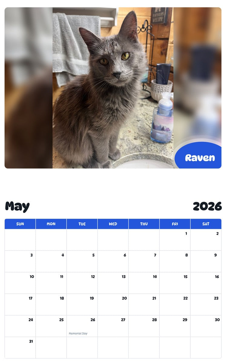 2026 - 2027 Raven - Pawidols Pet Calendar