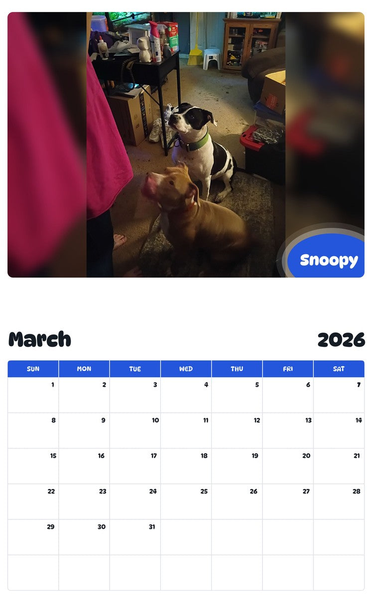 November 2025 - October 2026 Snoopy - Pawidols Pet Calendar