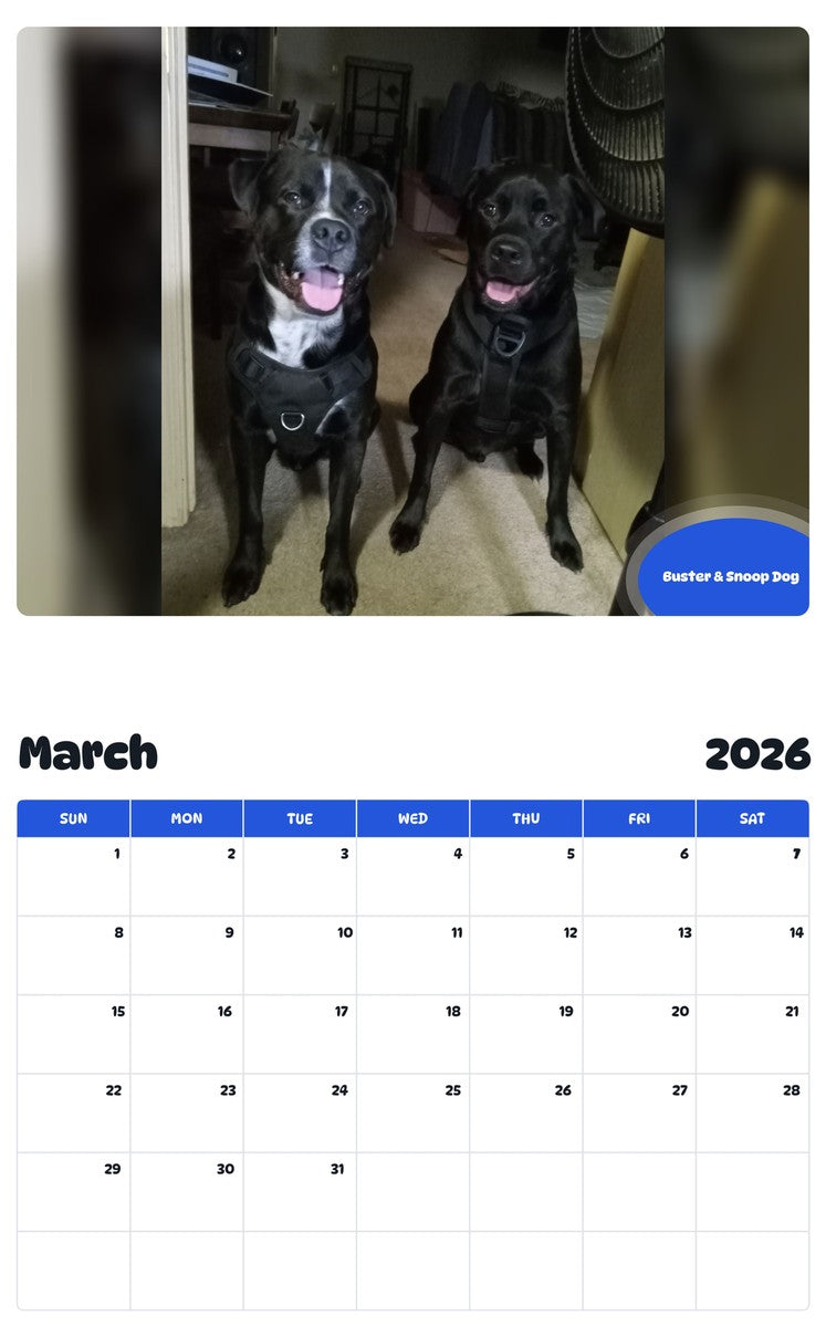 November 2025 - October 2026 Buster & Snoop Dog - Pawidols Pet Calendar