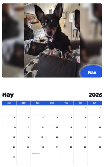 2026 - 2027 Max - Pawidols Pet Calendar
