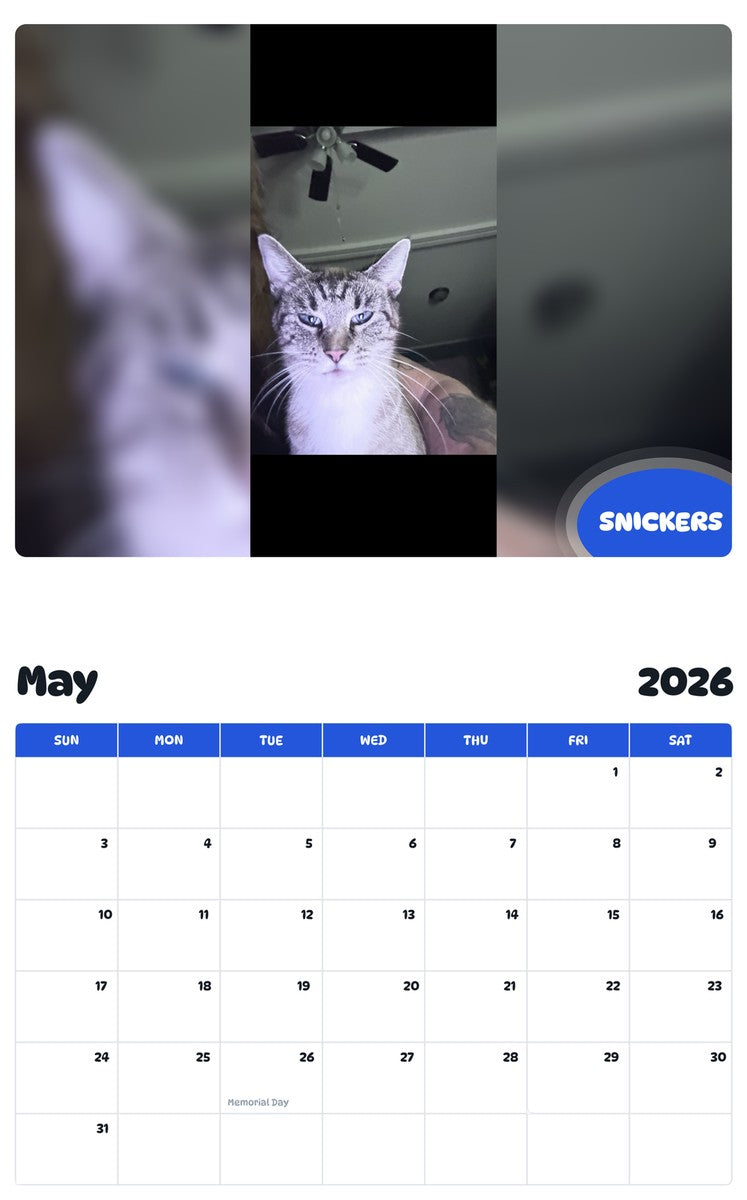 2026 - 2027 SNICKERS - Pawidols Pet Calendar
