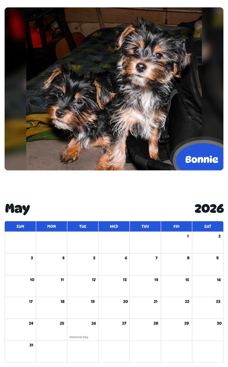 2026 - 2027 Bonnie - Pawidols Pet Calendar