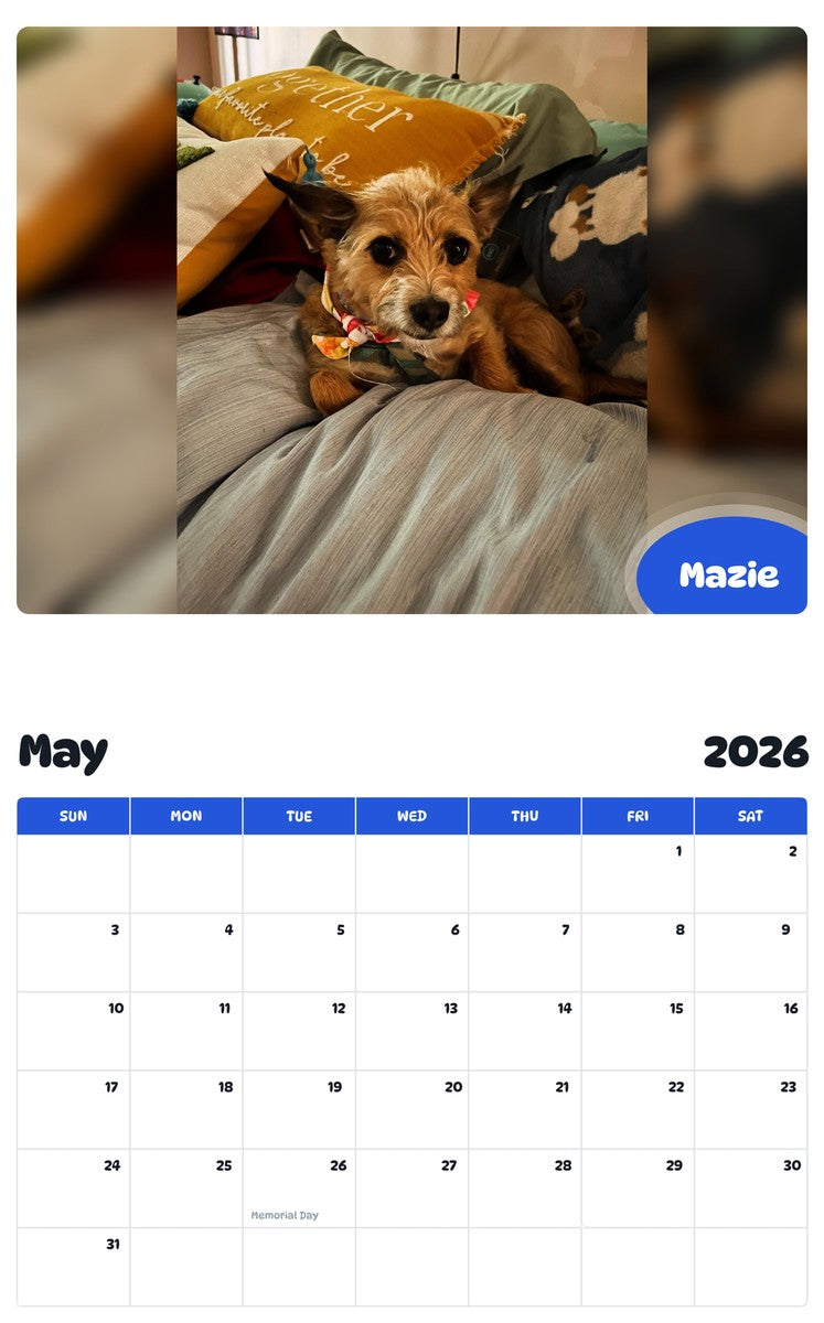 2026 - 2027 Mazie - Pawidols Pet Calendar