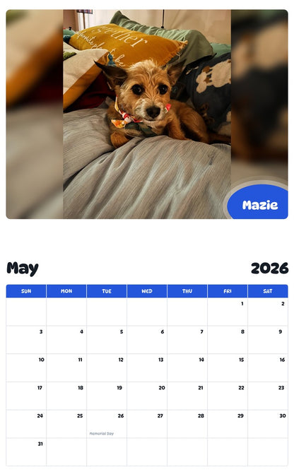 2026 - 2027 Mazie - Pawidols Pet Calendar