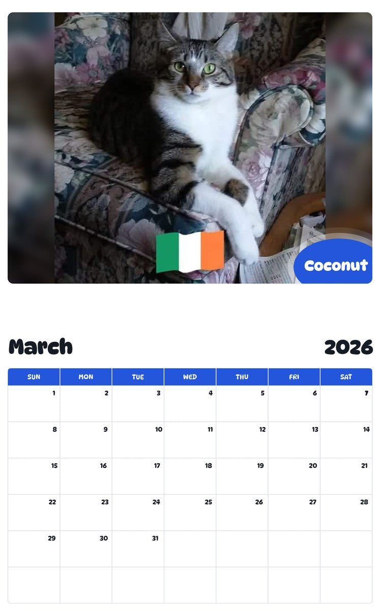 November 2025 - October 2026 Coconut - Pawidols Pet Calendar
