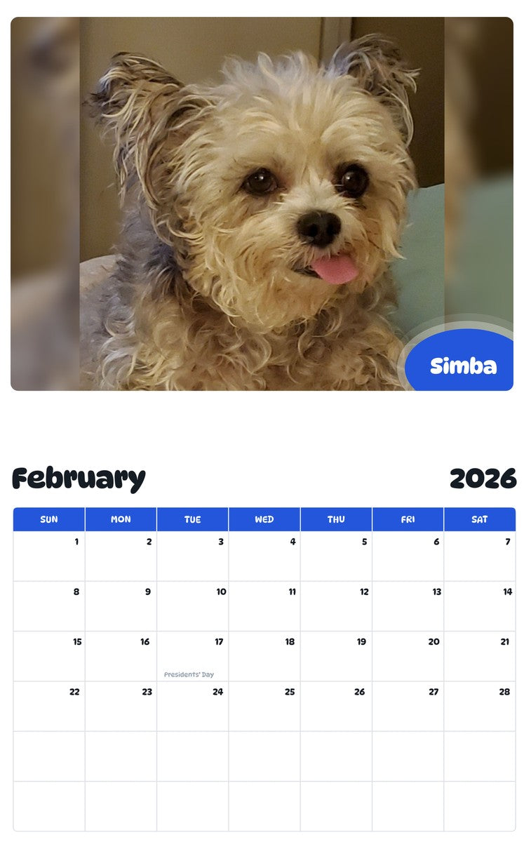 October 2025 - September 2026 Simba - Pawidols Pet Calendar