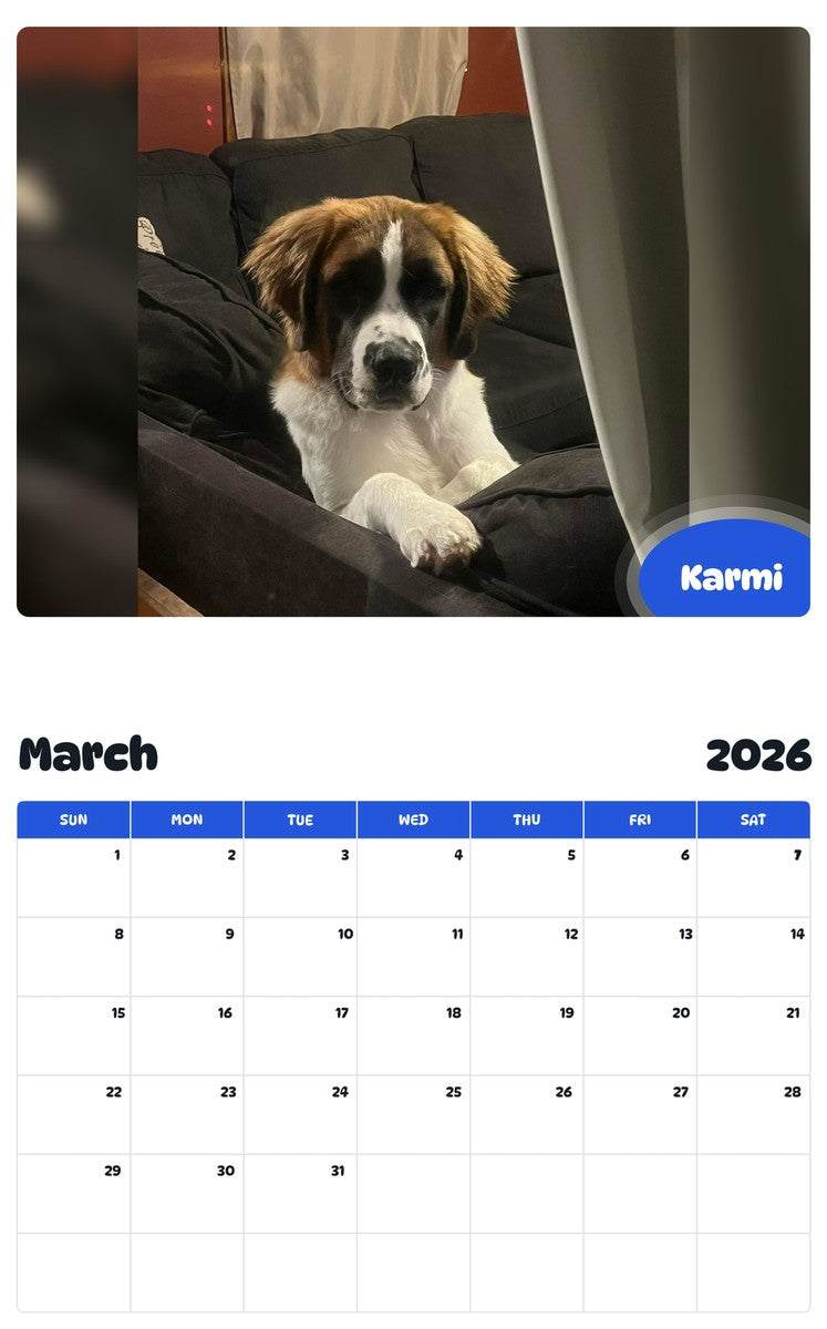 November 2025 - October 2026 Karmi - Pawidols Pet Calendar