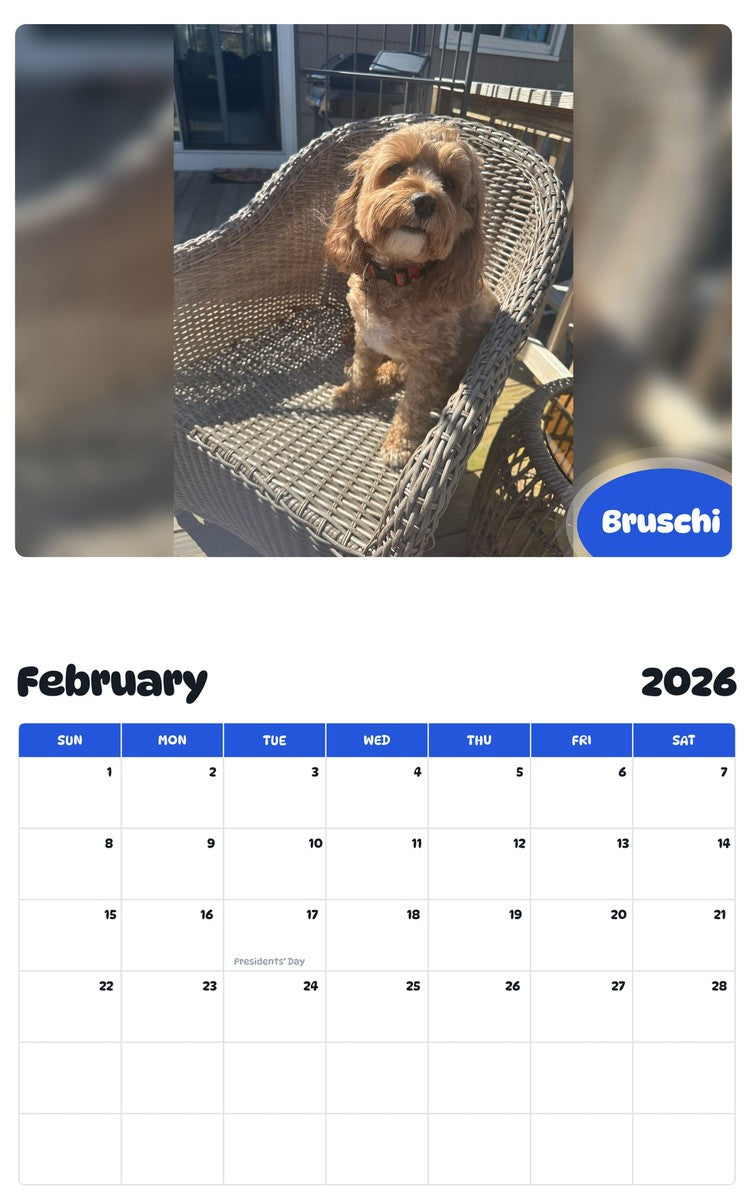 November 2025 - October 2026 Bruschi - Pawidols Pet Calendar