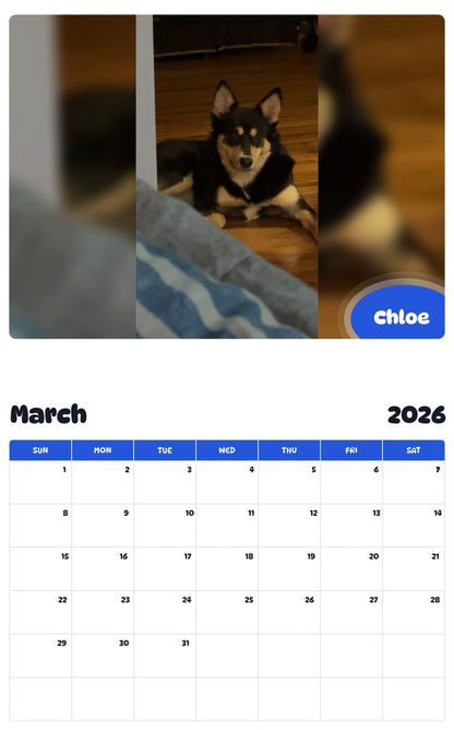 November 2025 - October 2026 Chloe - Pawidols Pet Calendar