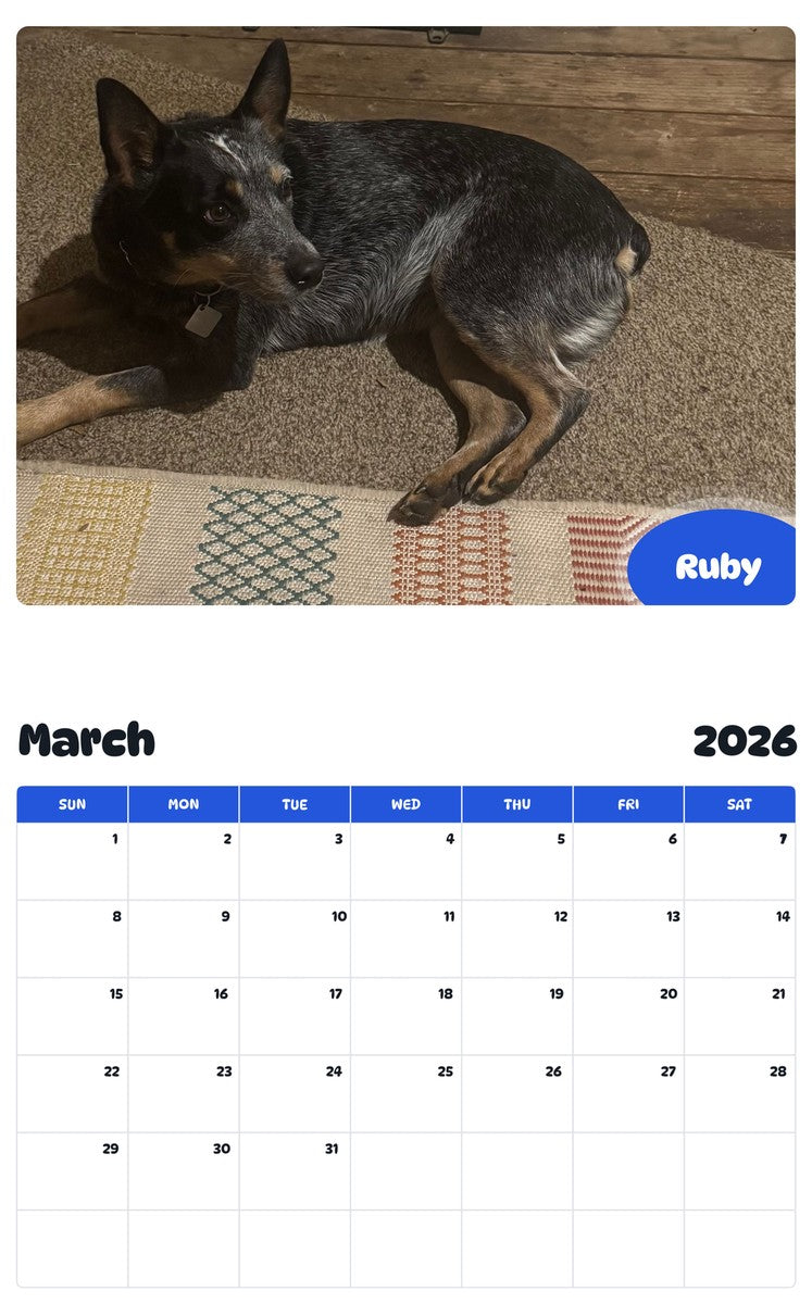 November 2025 - October 2026 Ruby - Pawidols Pet Calendar