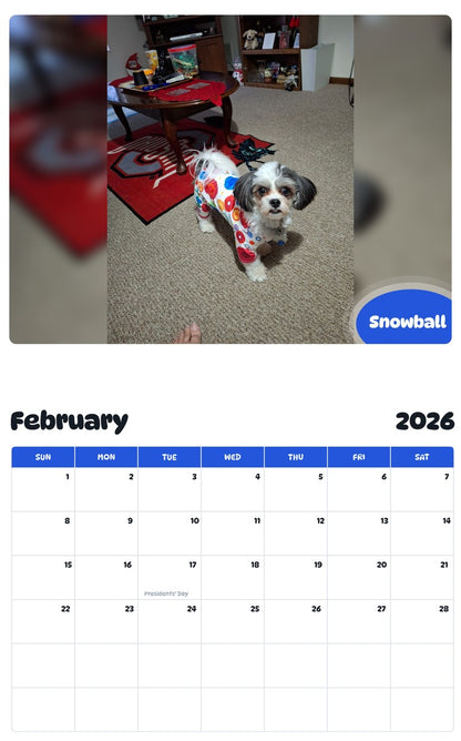 November 2025 - October 2026 Snowball - Pawidols Pet Calendar