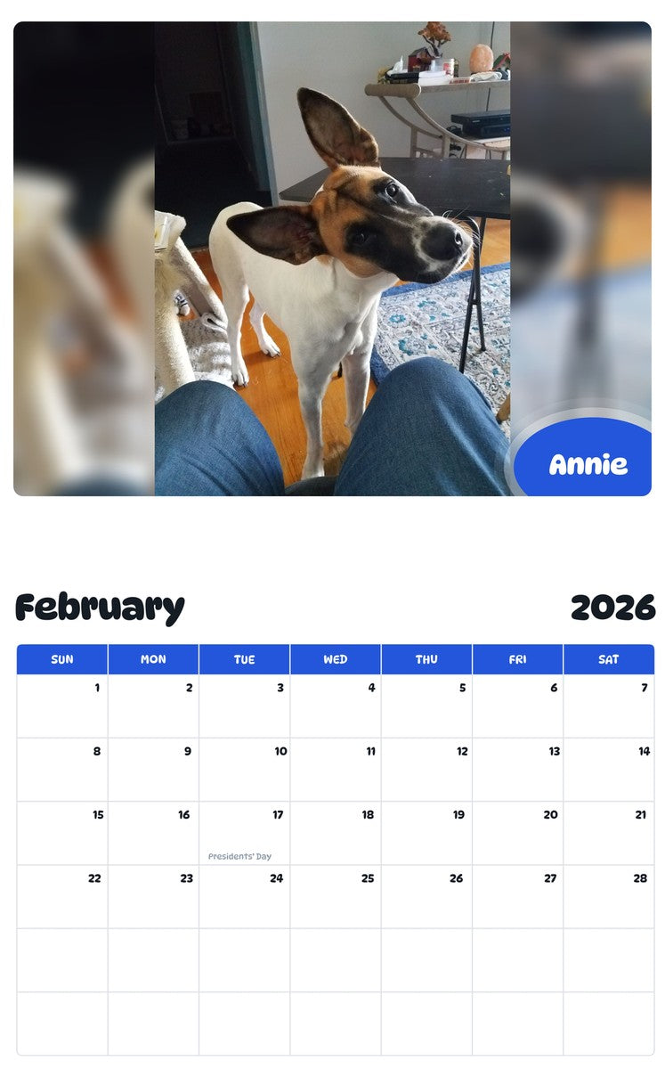 October 2025 - September 2026 Annie - Pawidols Pet Calendar
