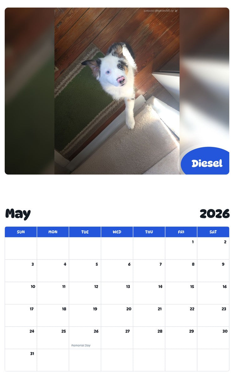 2026 - 2027 Diesel - Pawidols Pet Calendar