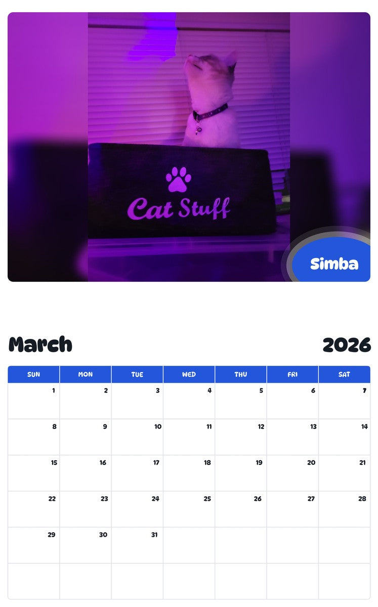 November 2025 - October 2026 Simba - Pawidols Pet Calendar