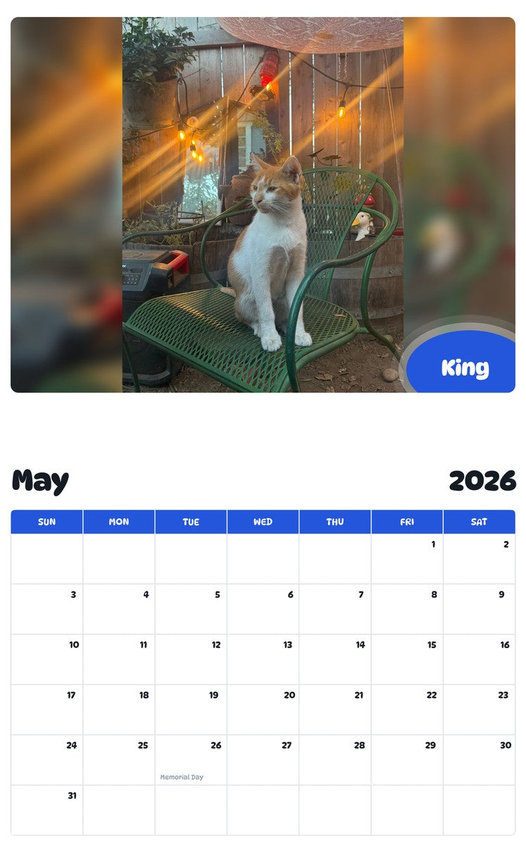 2026 - 2027 King - Pawidols Pet Calendar