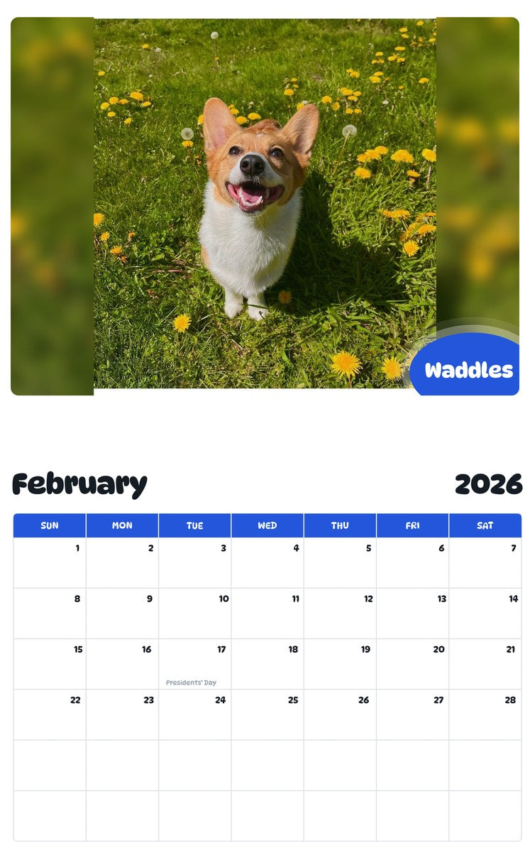 November 2025 - October 2026 Waddles - Pawidols Pet Calendar