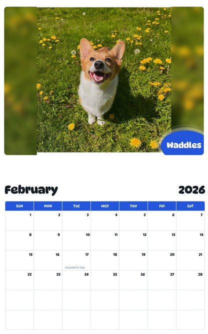 November 2025 - October 2026 Waddles - Pawidols Pet Calendar