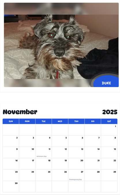 July 2025 - June 2026 Duke - Pawidols Pet Calendar